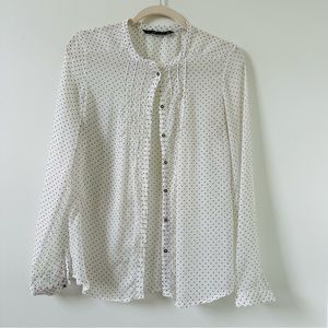 Zara white sheer blouse black polka dots size medium